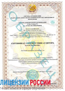 Образец сертификата соответствия аудитора №ST.RU.EXP.00014300-1 Сергач Сертификат OHSAS 18001